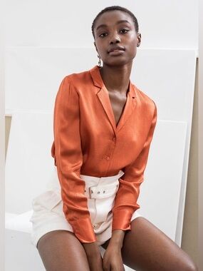 & Other Stories Textured Satin Button Up Blouse Orange 2